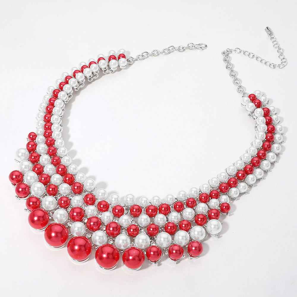 Radiant Red and White Pearl Collar Necklace