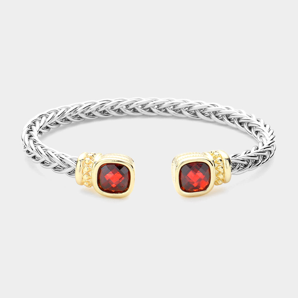 Red CZ Square Cable Cuff Bracelet-M H W ACCESSORIES - M H W ACCESSORIES LLC