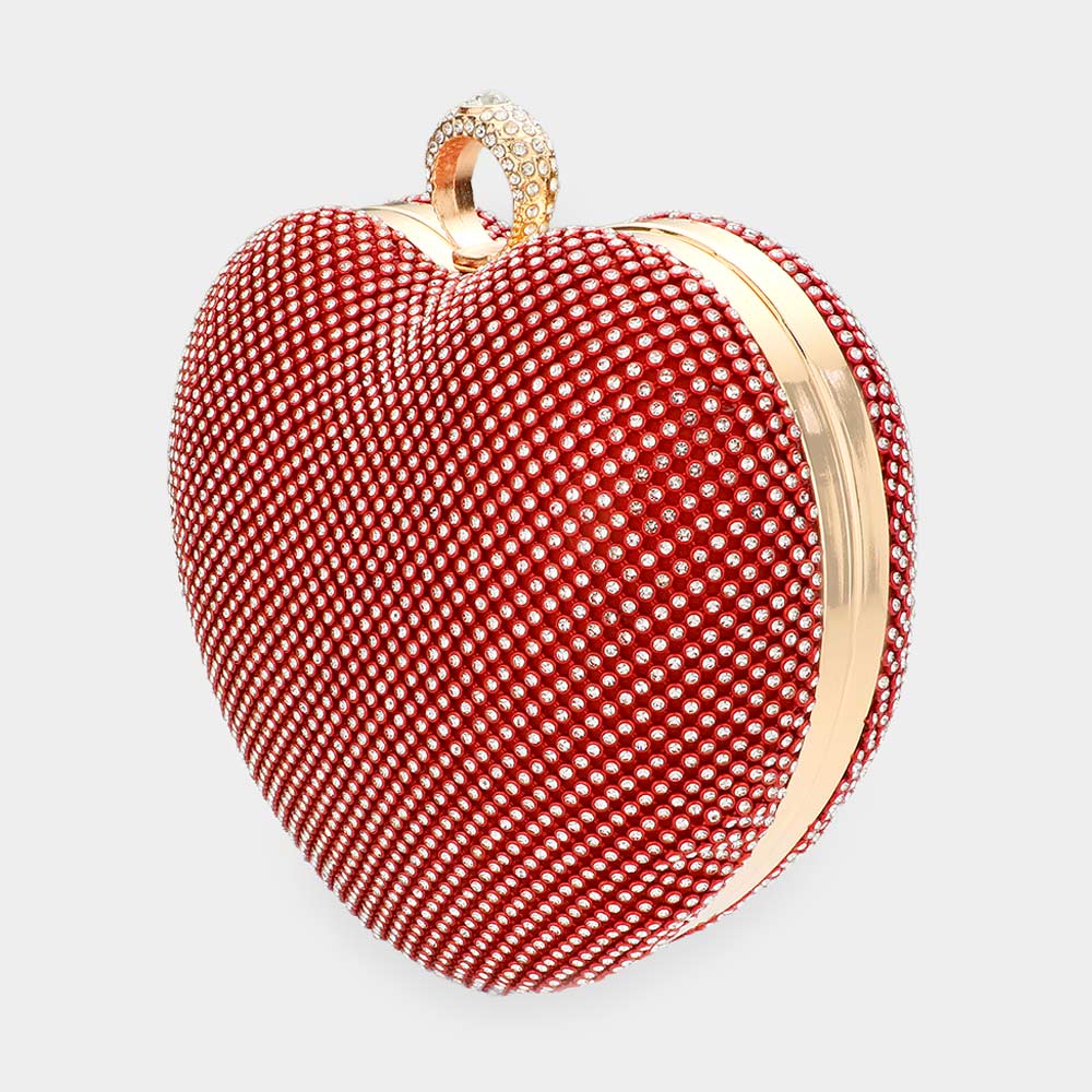 Red Crossbody Bag Rhinestone Embellished Heart Evening Clutch / Crossbody Bag - M H W ACCESSORIES LLC