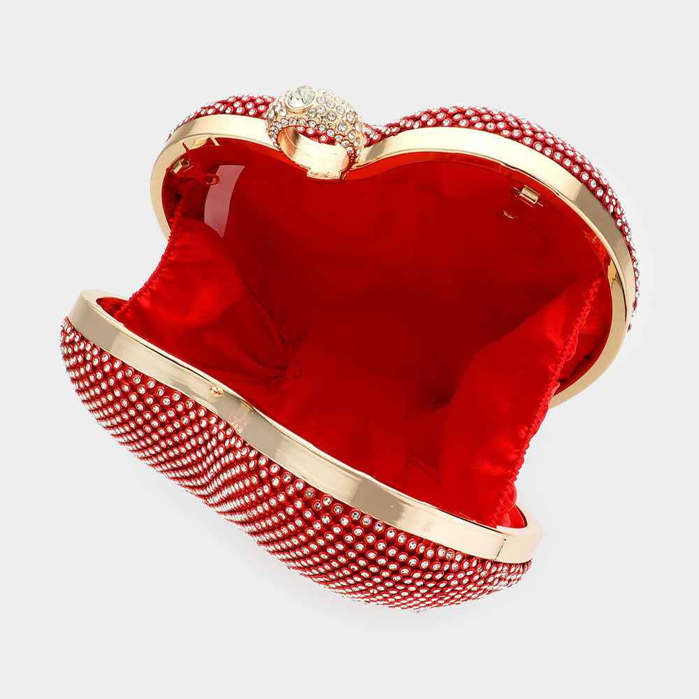 Red Crossbody Bag Rhinestone Embellished Heart Evening Clutch / Crossbody Bag