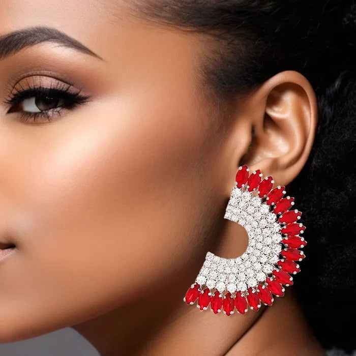 Red Crystal Circle Silver Studs- M H W ACCESSORIES