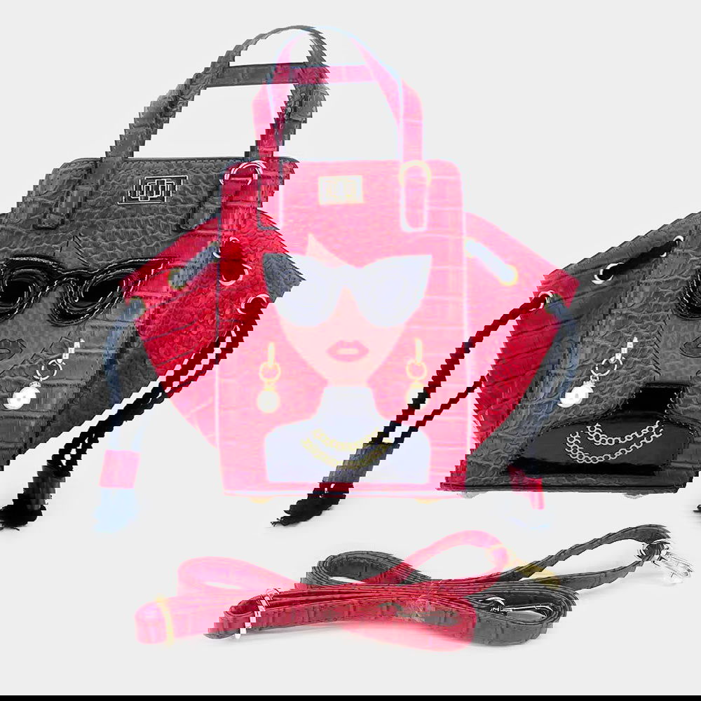 Red Girl Accented Alligator Patterned Tote / Crossbody Bag - M H W ACCESSORIES LLC