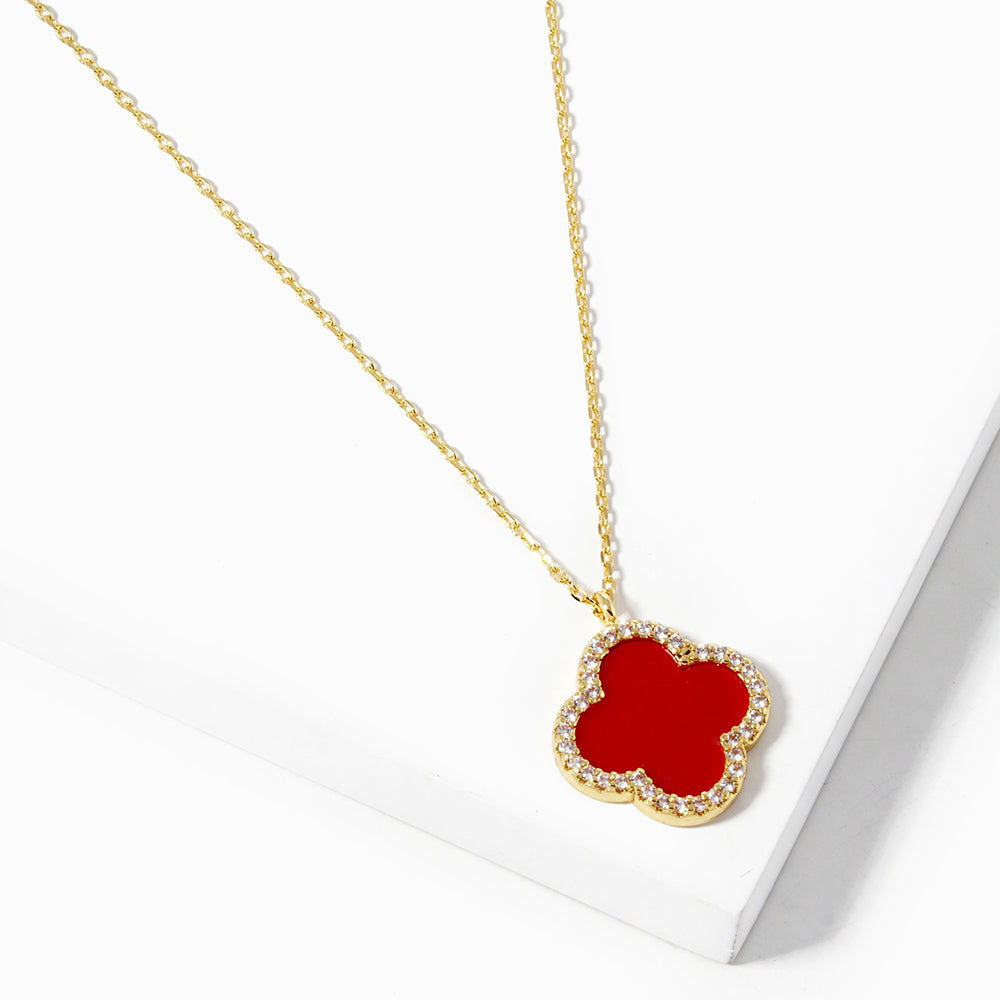 Red Gold Dipped Quatrefoil Pendant Necklace - M H W ACCESSORIES LLC
