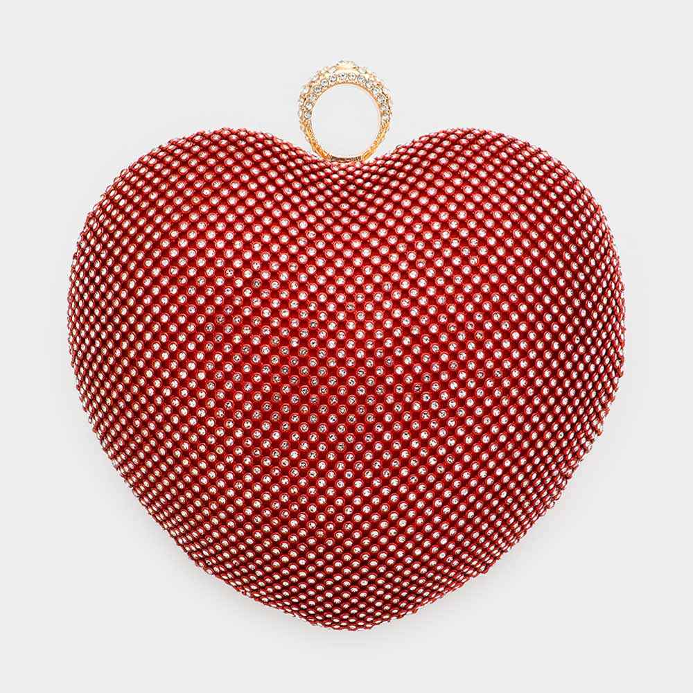 Red Heart Shaped Rhinestone Clutch Bag- M H W ACCESSORIES