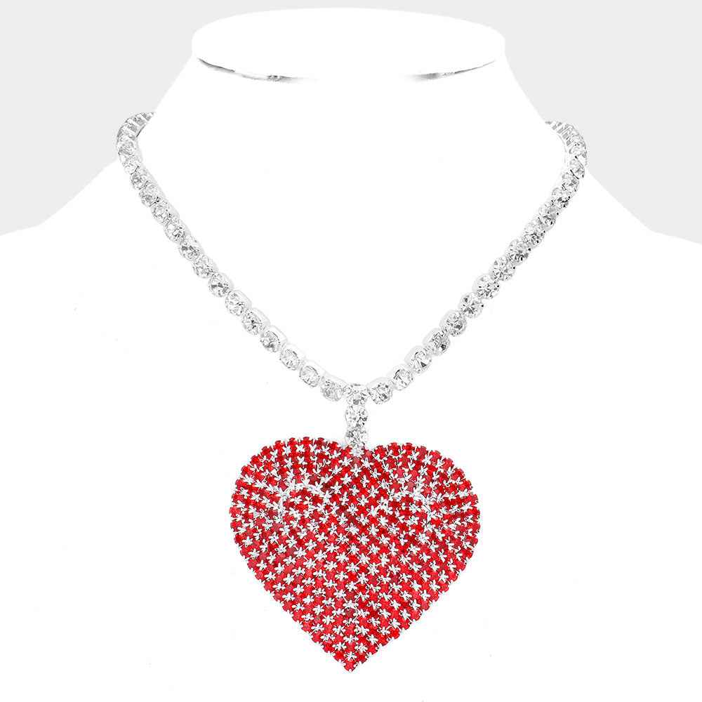 Red Rhinestone Heart Pendant Necklace