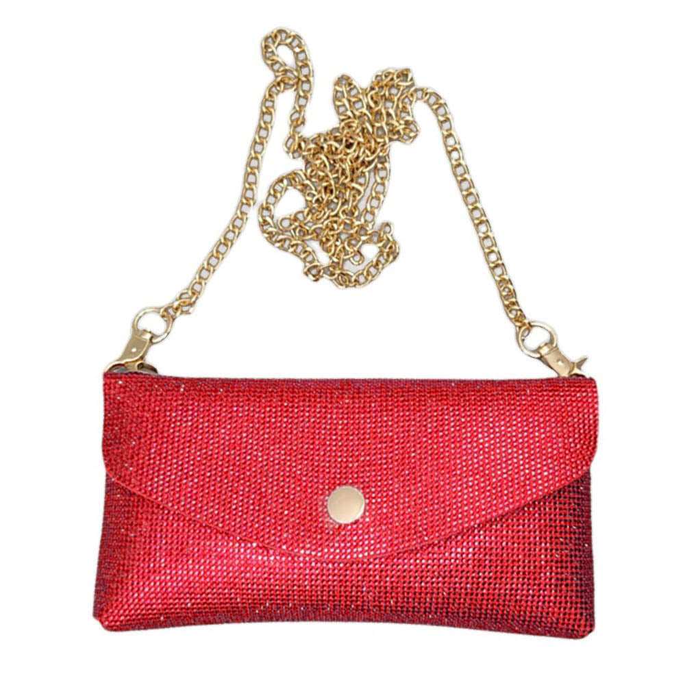 Red Rhinestone Wallet Chain Clutch Crossbody Bag-M H W ACCESSORIES - M H W ACCESSORIES LLC