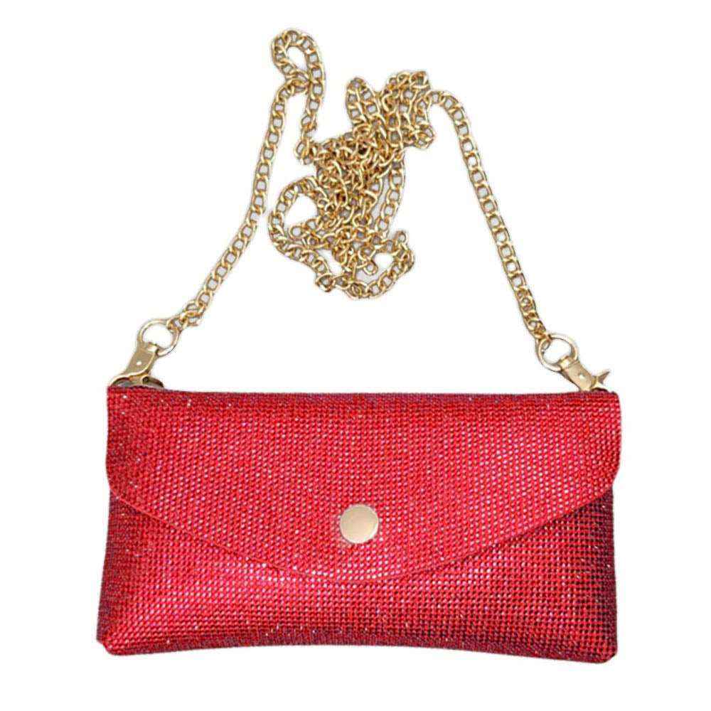 Red Rhinestone Wallet Chain Clutch Crossbody Bag-M H W ACCESSORIES