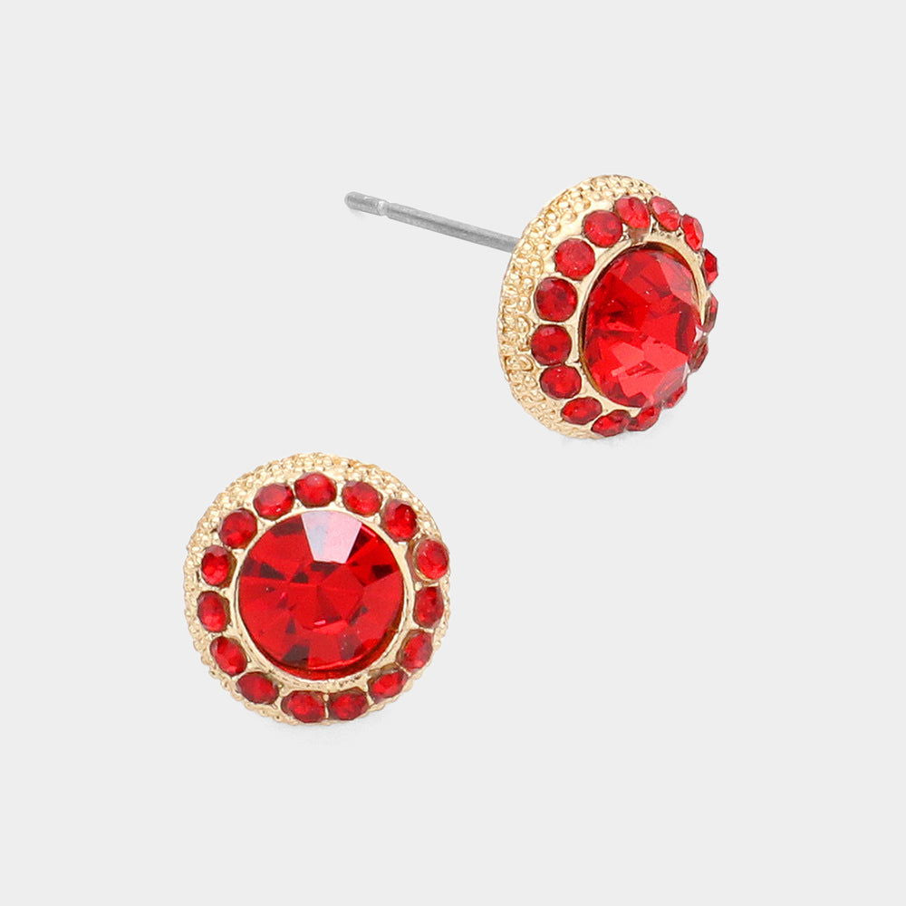 Red Round Stone Stud Evening Earrings - M H W ACCESSORIES LLC