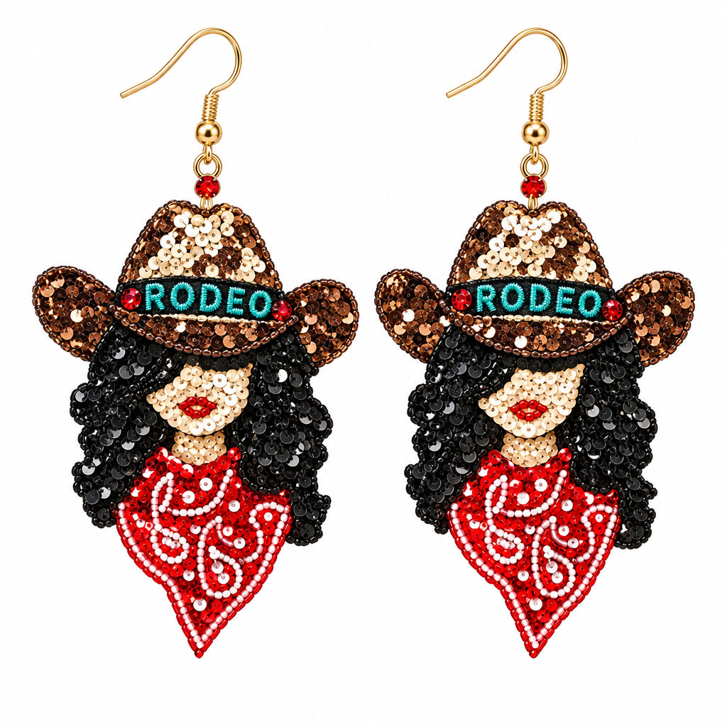Red Sequin Rodeo Lady Dangle Earrings for Women