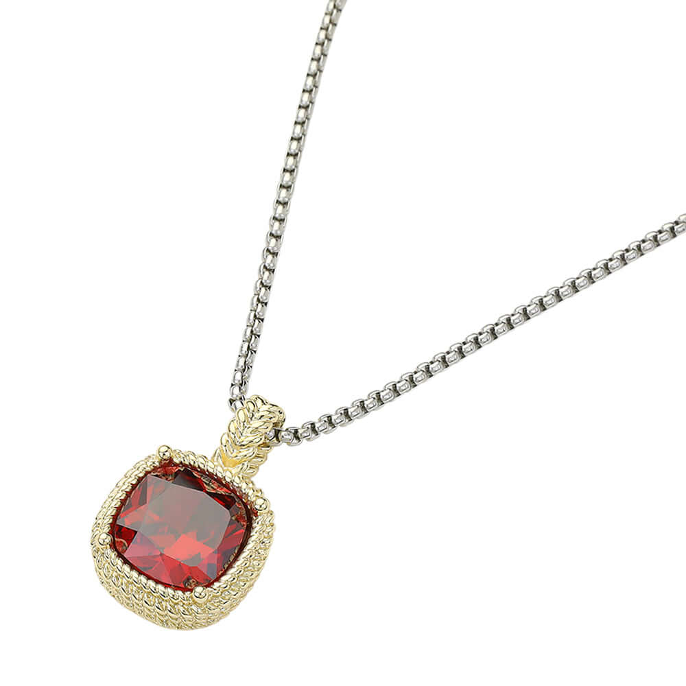 Red Stone Necklaced Pendant 14K Gold Plated Square CZ Necklace - M H W ACCESSORIES LLC