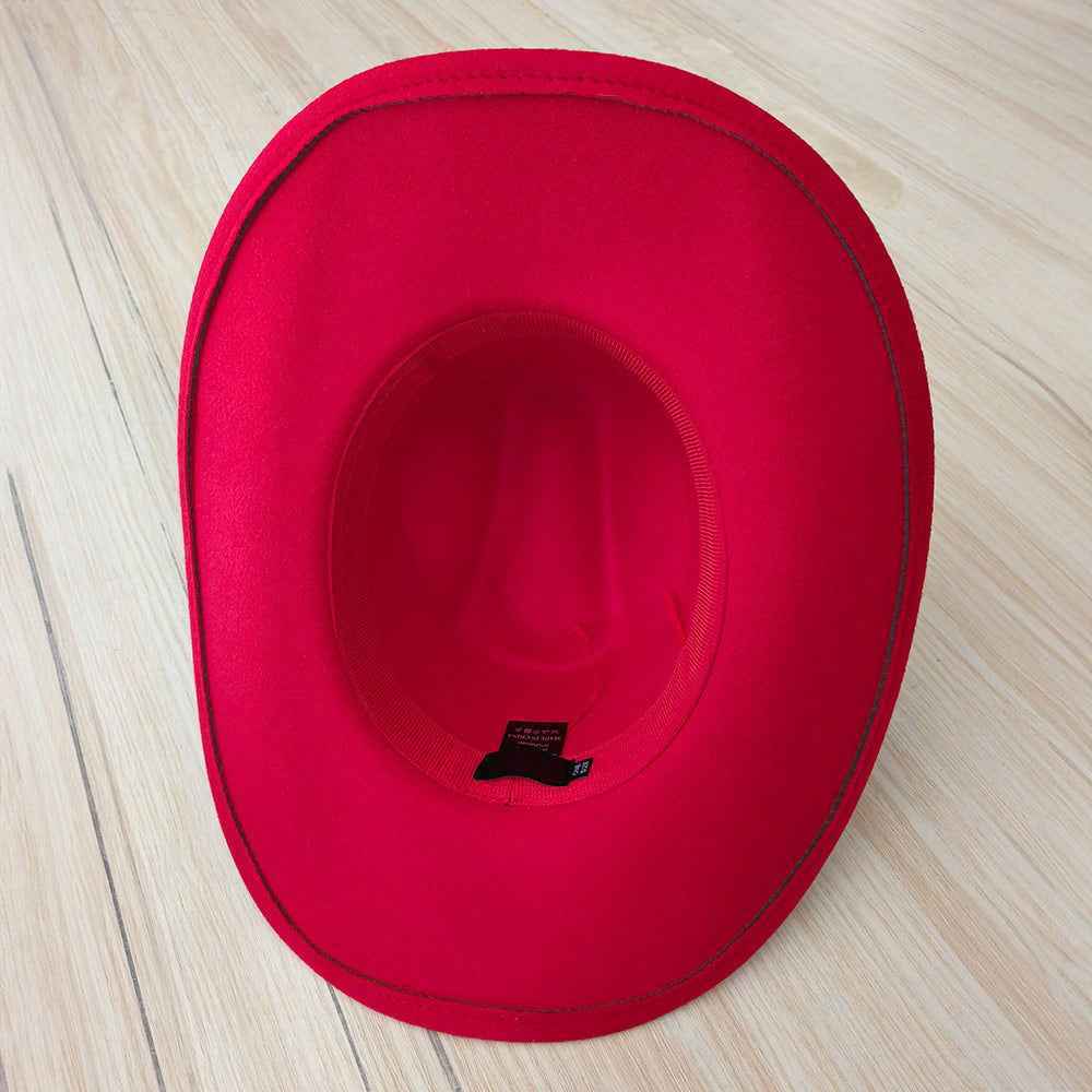 Red Western Style Belt Cowboy Fedora Hat