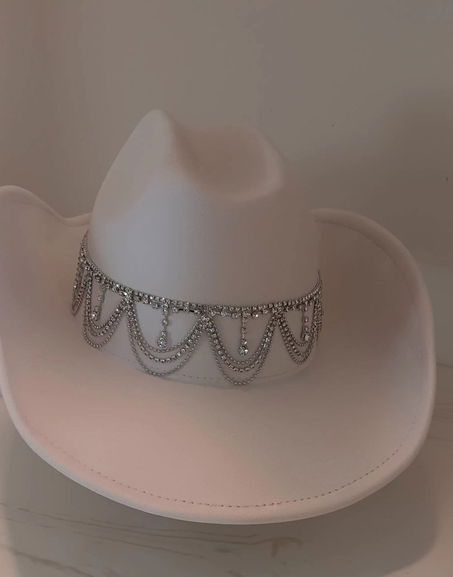 Rhinestone Chain Link Ivory Western Cowboy Hat - M H W ACCESSORIES LLC