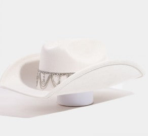 Rhinestone Chain Link Western Ivory Cowboy Hat - M H W ACCESSORIES LLC