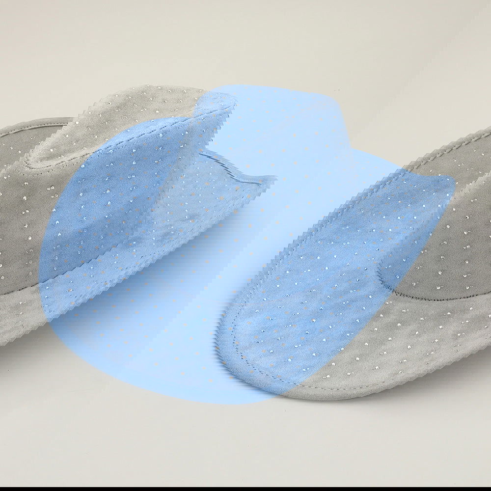 Rhinestone Embellished Blue Faux Suede Western Fedora Cowboy Hat - M H W ACCESSORIES LLC