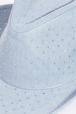 Rhinestone Studded Light Denim Western Cowboy Fedora Hat - M H W ACCESSORIES LLC