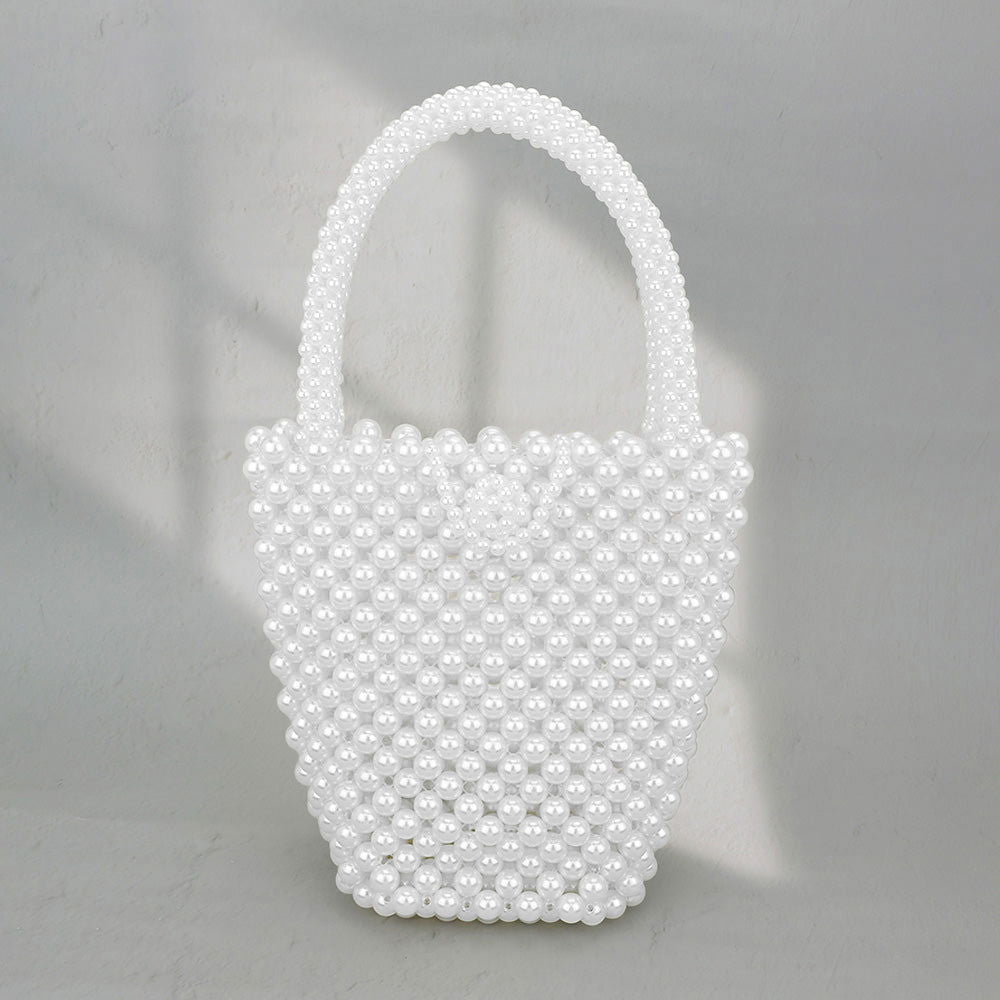 Rhodium White Pearl Bucket HandBag - M H W ACCESSORIES LLC
