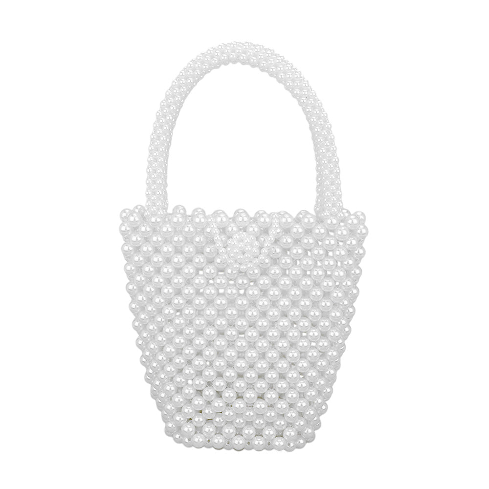 Rhodium White Pearl Bucket HandBag - M H W ACCESSORIES LLC