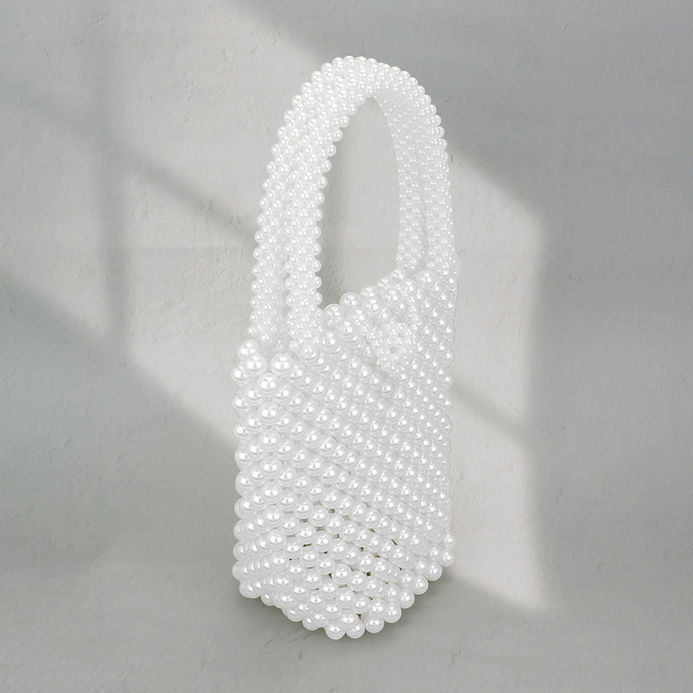 Rhodium White Pearl Bucket HandBag - M H W ACCESSORIES LLC