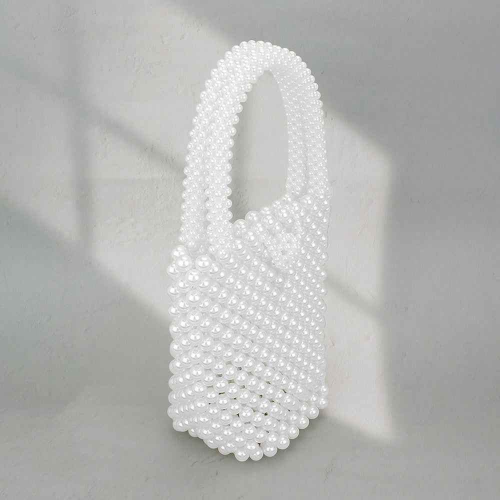 Rhodium White Pearl Bucket HandBag