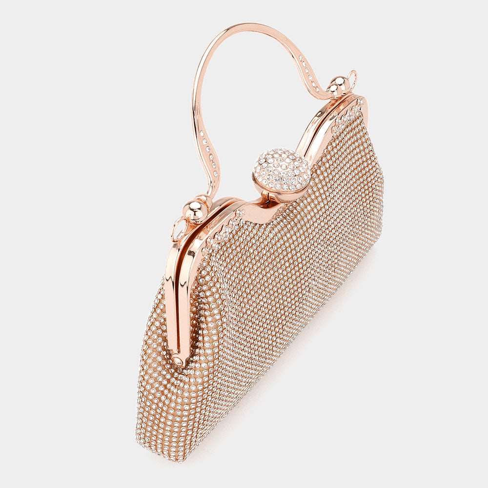 Rose Gold Bling Rhinestone Mesh Top Handle Evening Bag / Crossbody Bag - M H W ACCESSORIES LLC