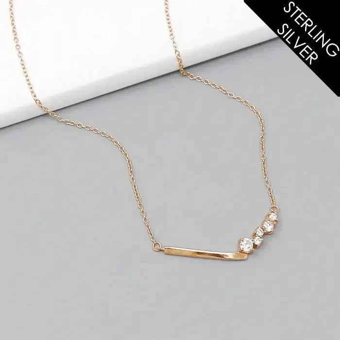 Rose Gold CZ Chevron Pendant Sterling Silver Necklace