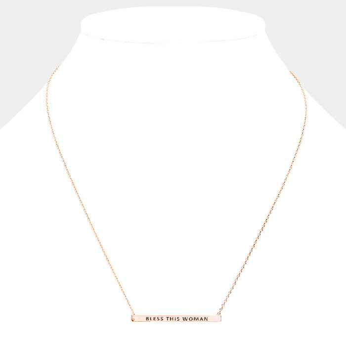 Rose Gold Dipped BLESS THIS WOMAN Message Metal Bar Pendant Necklace