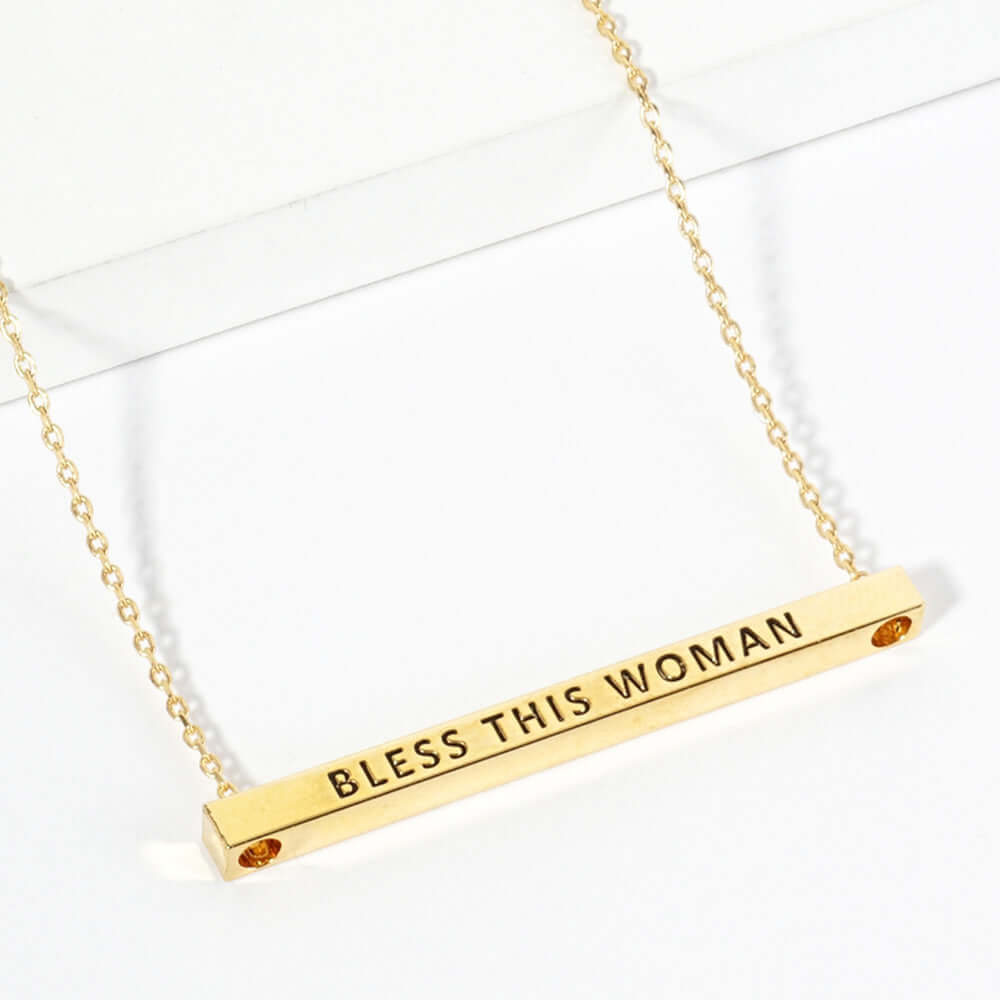 Rose Gold Dipped BLESS THIS WOMAN Message Metal Bar Pendant Necklace (Copy) - M H W ACCESSORIES LLC