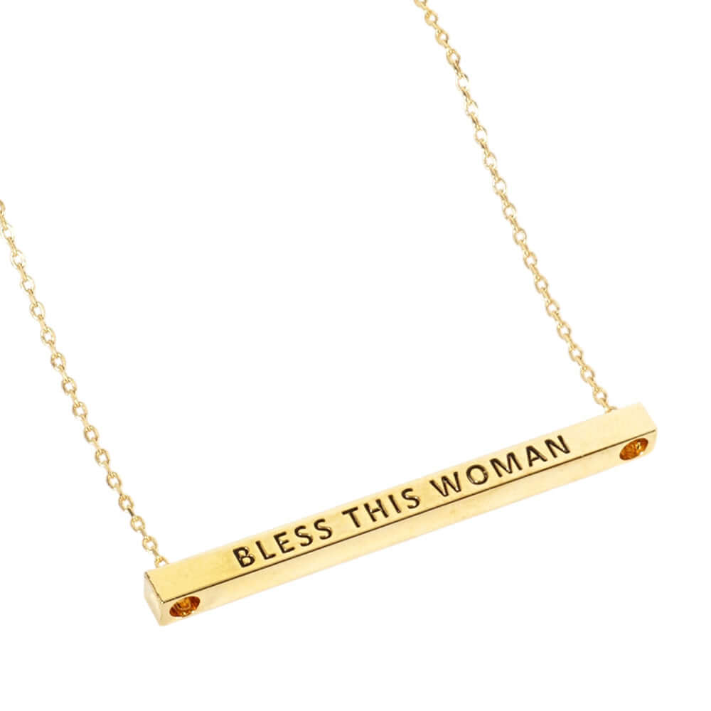 Rose Gold Dipped BLESS THIS WOMAN Message Metal Bar Pendant Necklace (Copy) - M H W ACCESSORIES LLC