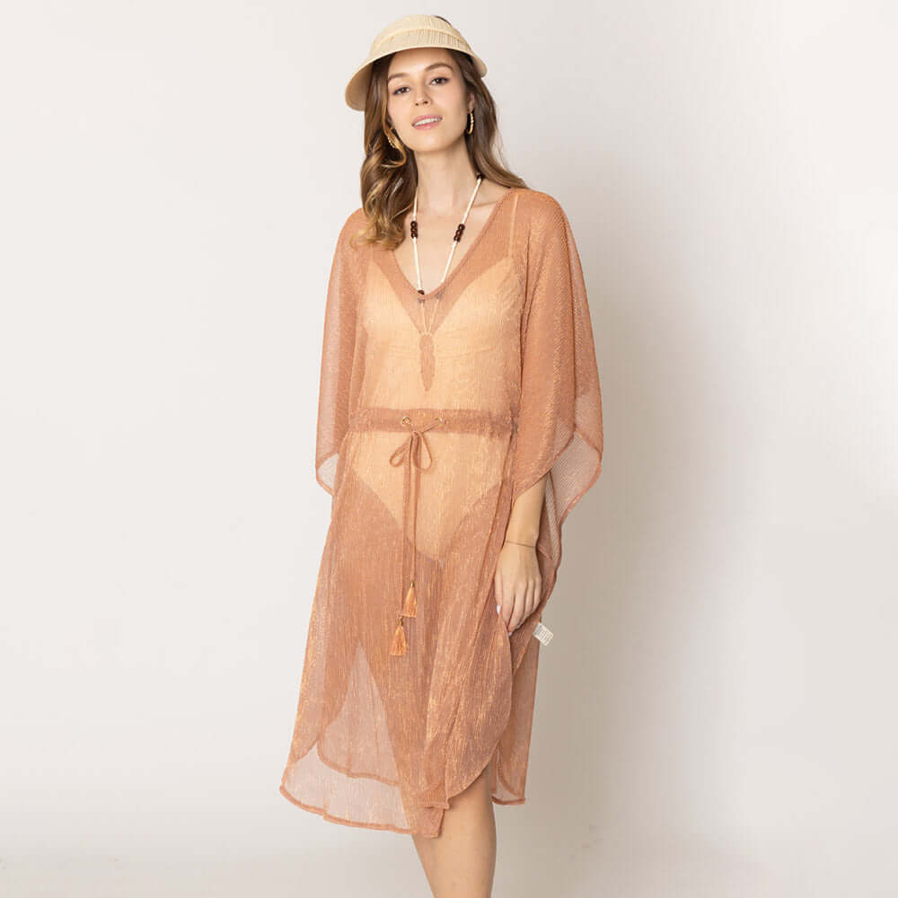 Rose Gold Lurex String Poncho - M H W ACCESSORIES LLC