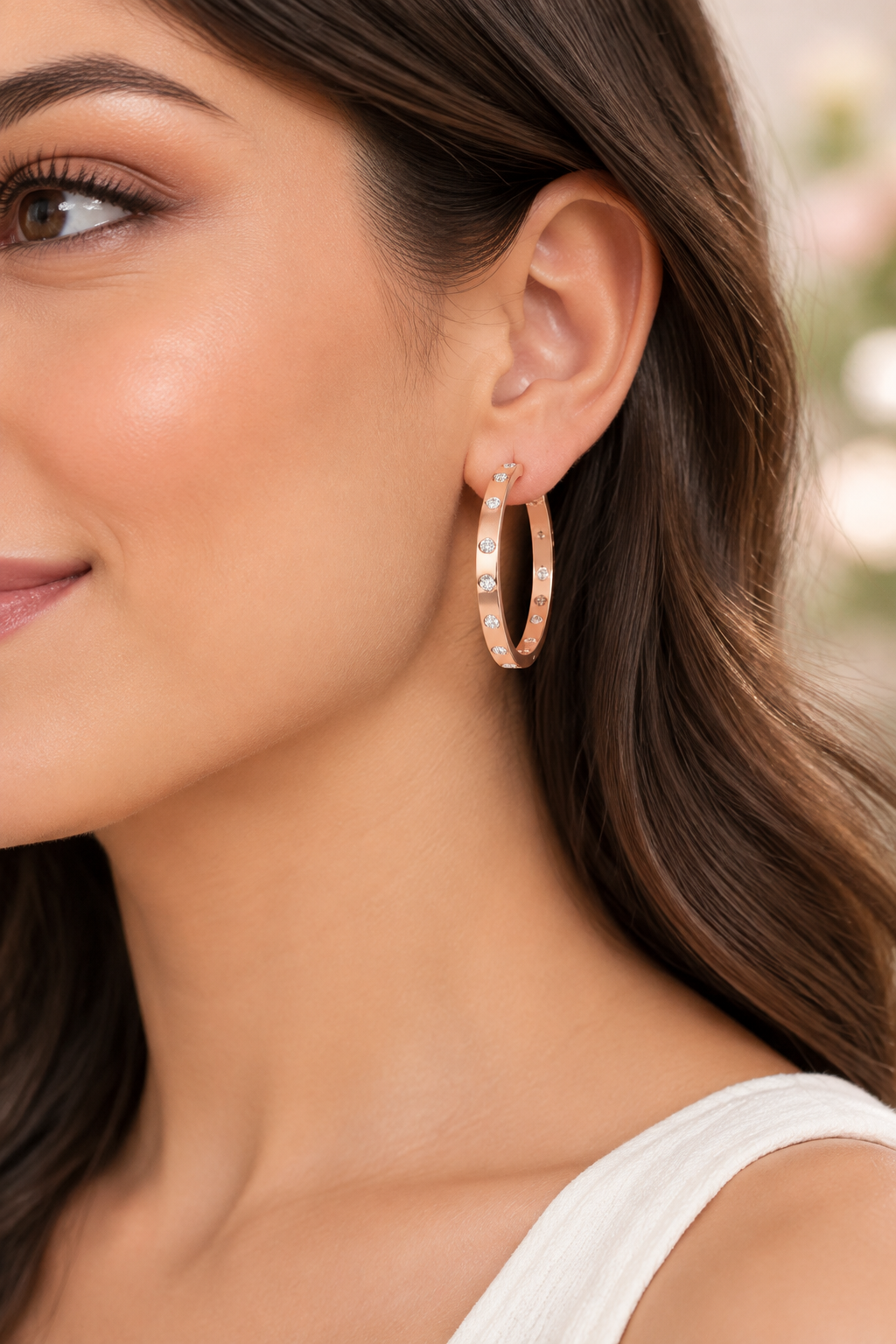 Rose Gold Plated CZ Metal Hoop Earrings- M H W ACCESSORIES - M H W ACCESSORIES LLC