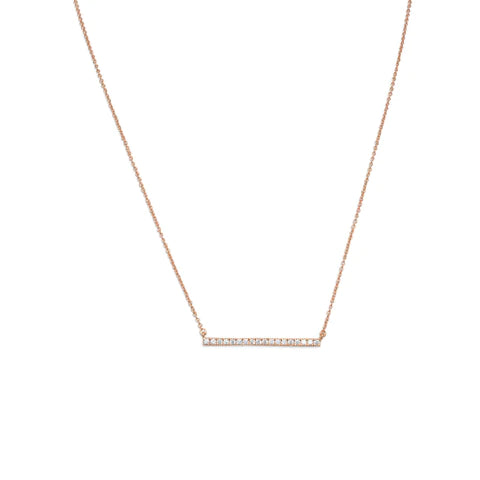 Rose Gold Plated Sterling Silver Cubic Zirconia Bar Necklace - M H W ACCESSORIES LLC