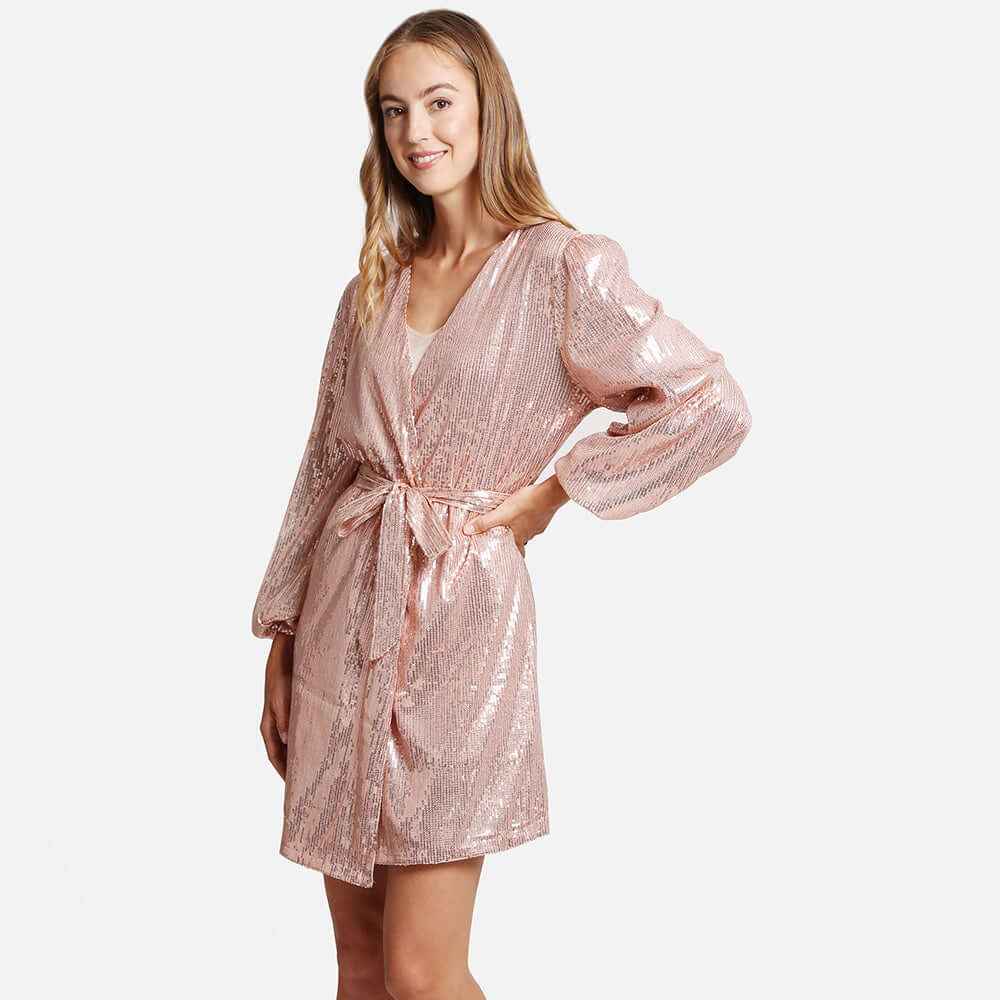 Rose Gold Sequin Balloon Sleeves Belt Cover Up Poncho