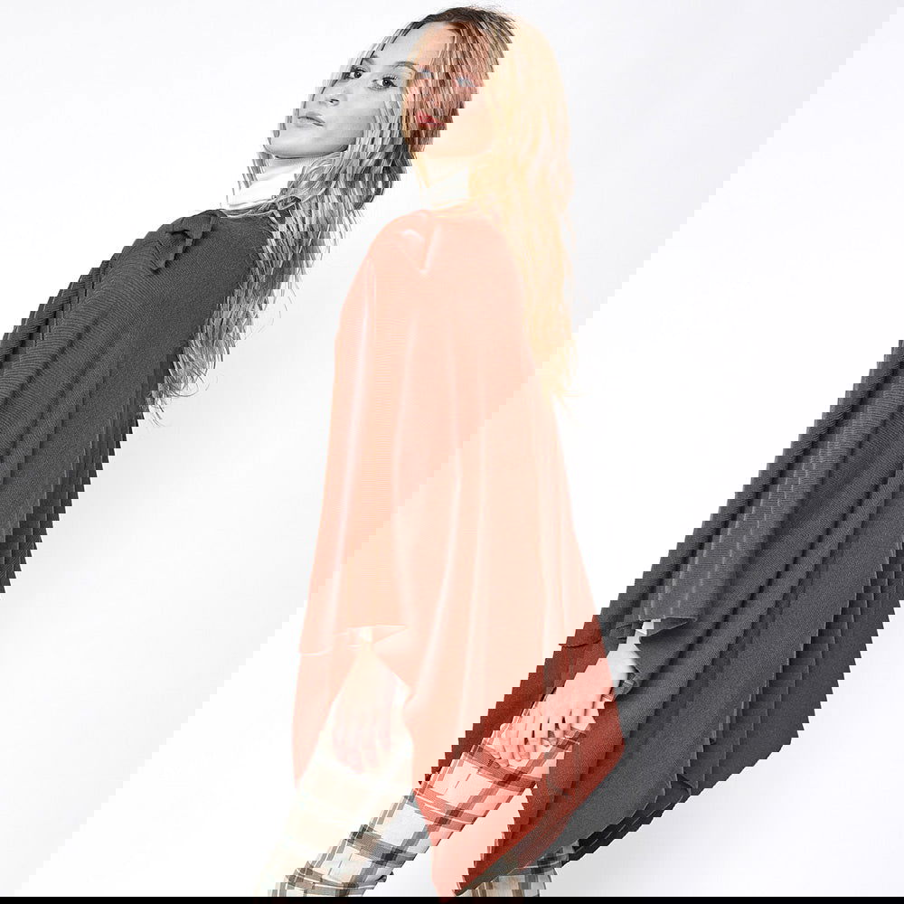 Rust Shoulder Strap Solid Ruana Poncho - M H W ACCESSORIES LLC