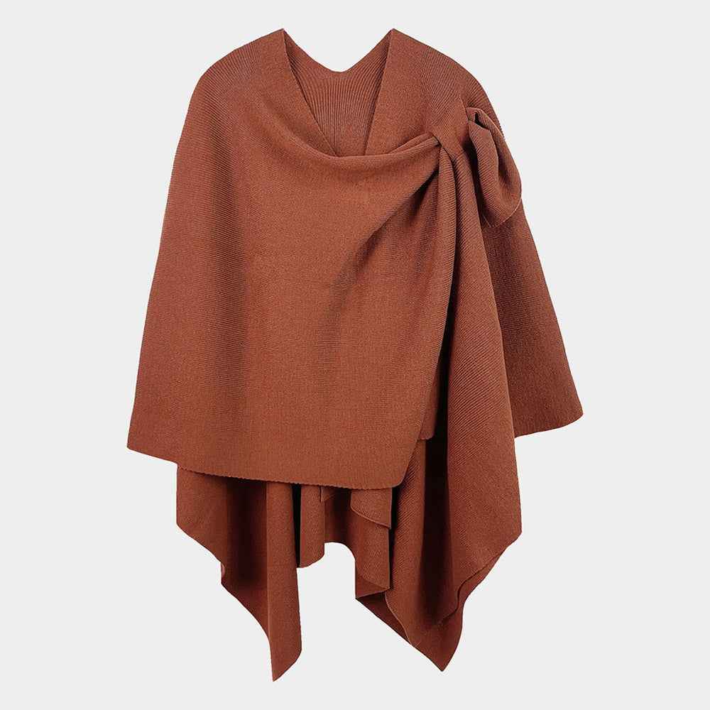 Rust Shoulder Strap Solid Ruana Poncho