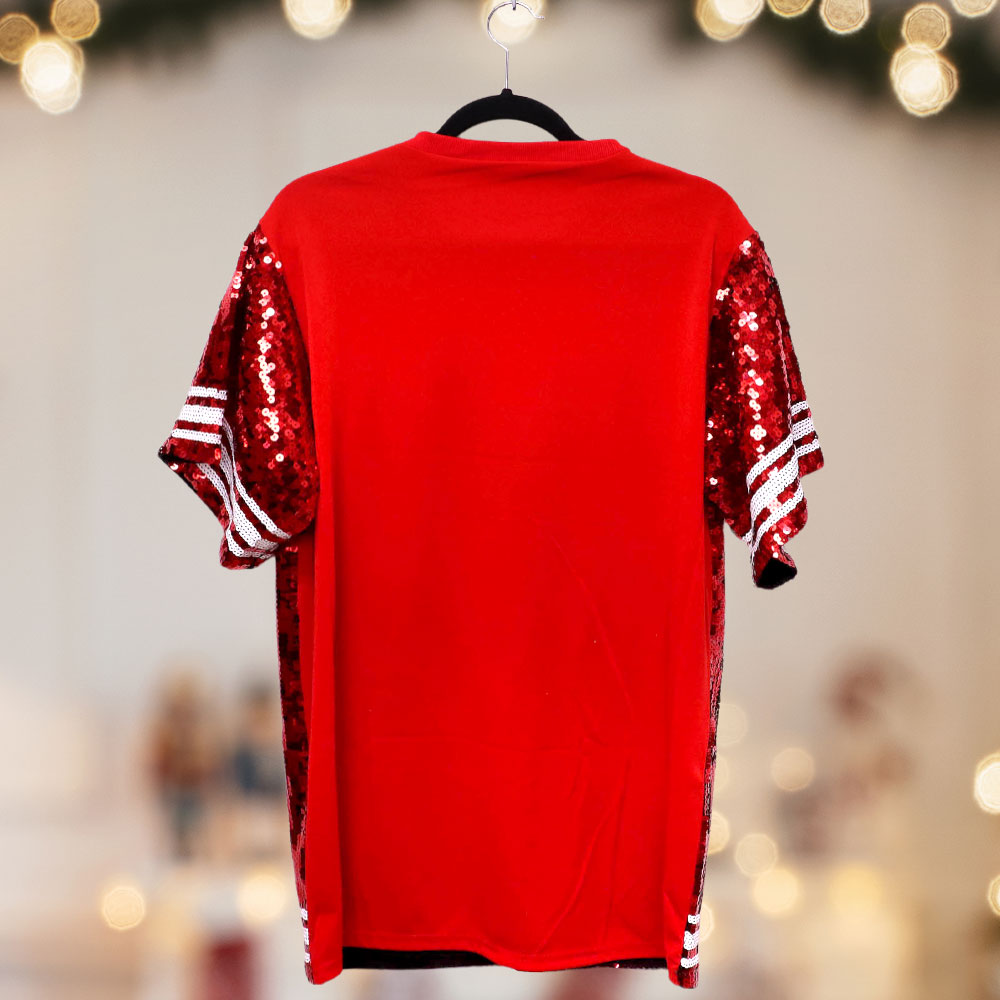 Santa Baby Message Christmas Red Sequin Jersey Top-Large