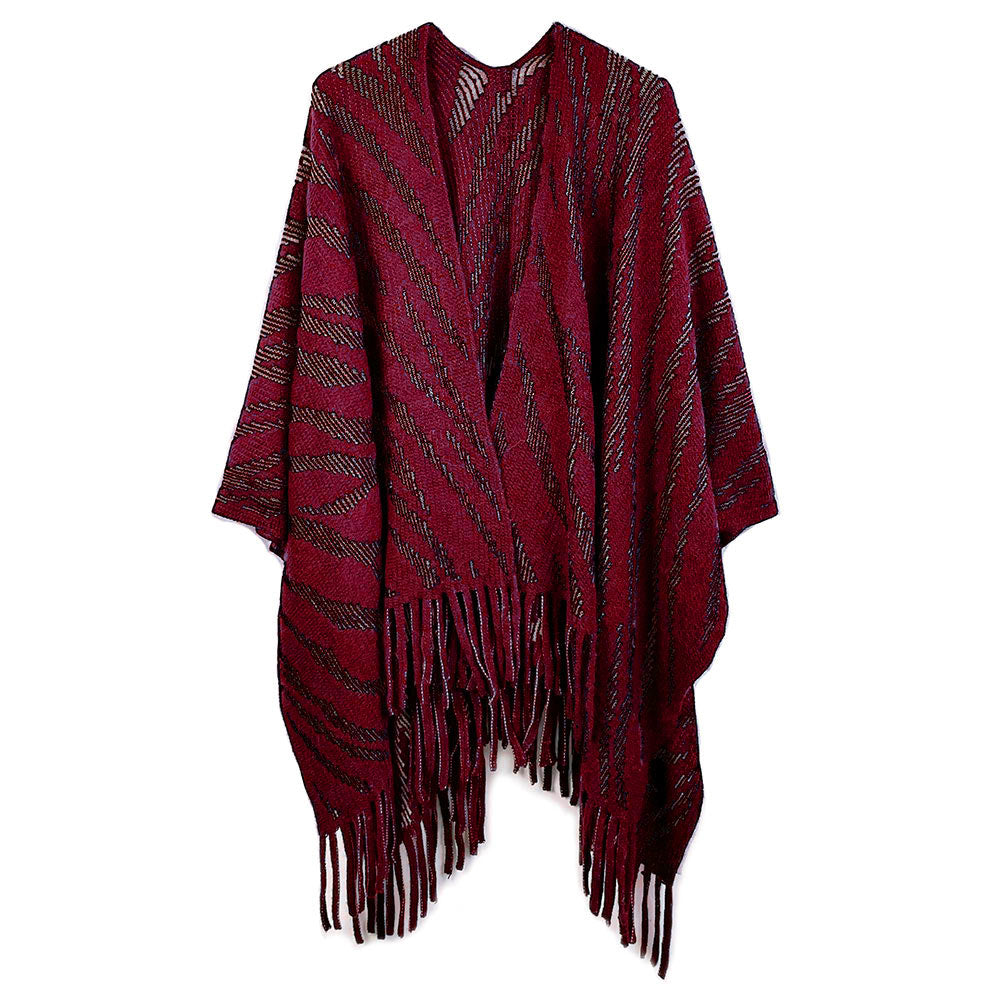 Burgundy Zebra Print Crochet Poncho