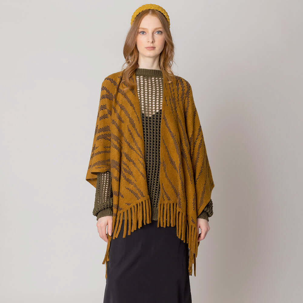 Camel Zebra Print Crochet Poncho - M H W ACCESSORIES LLC
