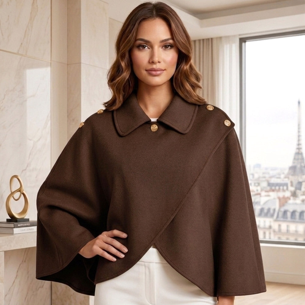 Chocolate Button Cape Coat Poncho Elegant Stylish Poncho (Copy) M H W ACCESSORIES LLC Chocolate Button Cape Coat Poncho Elegant Stylish Poncho (Copy)