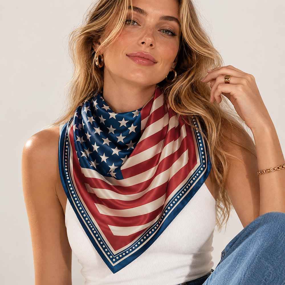 American USA Flag Print Square Scarf M H W ACCESSORIES LLC American USA Flag Print Square Scarf