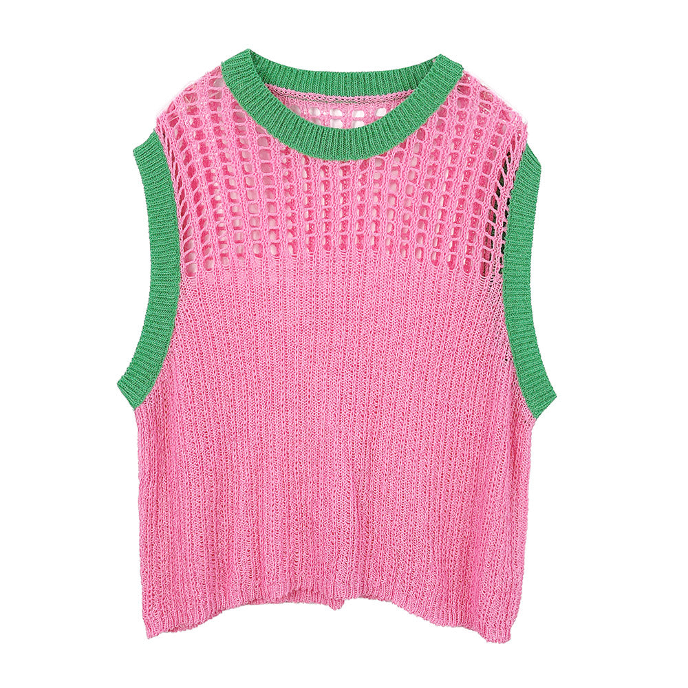 Vest Top Pink and Green Poncho Crochet for Women M H W ACCESSORIES LLC Vest Top Pink and Green Poncho Crochet for Women