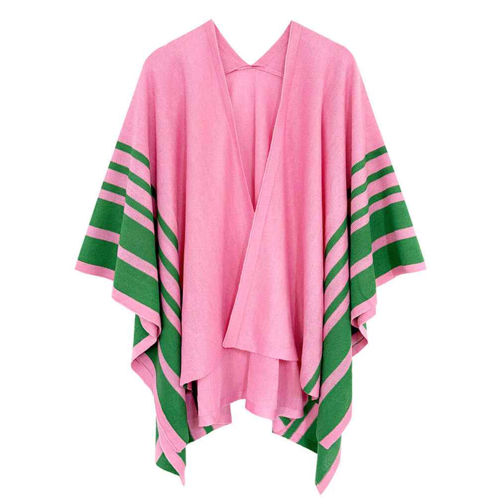 Ruana Pink & Green Border Poncho-M H W ACCESSORIES