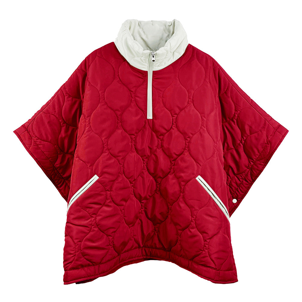 Red and White Pull Over Quilted Puffer Poncho