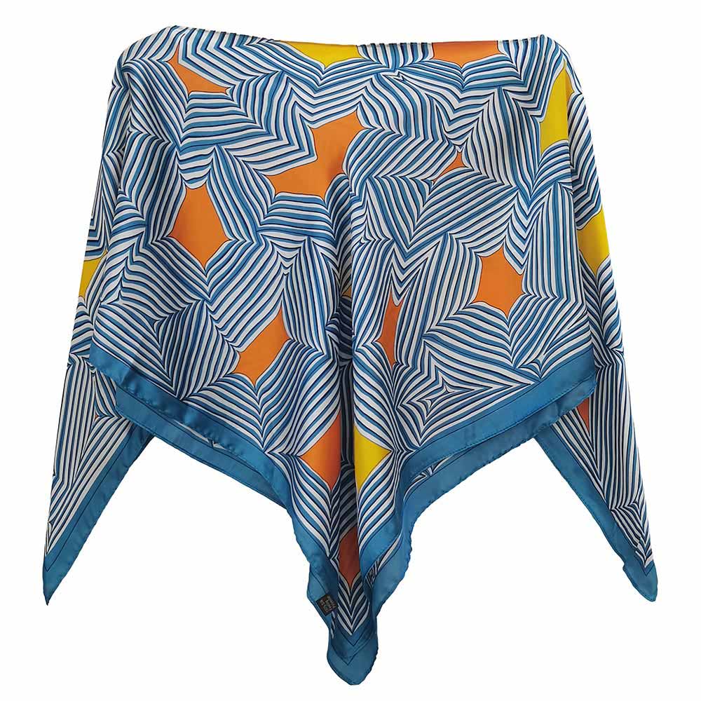 Blue Geometric Maze Print Scarf Poncho for Women M H W ACCESSORIES LLC Blue Geometric Maze Print Scarf Poncho for Women