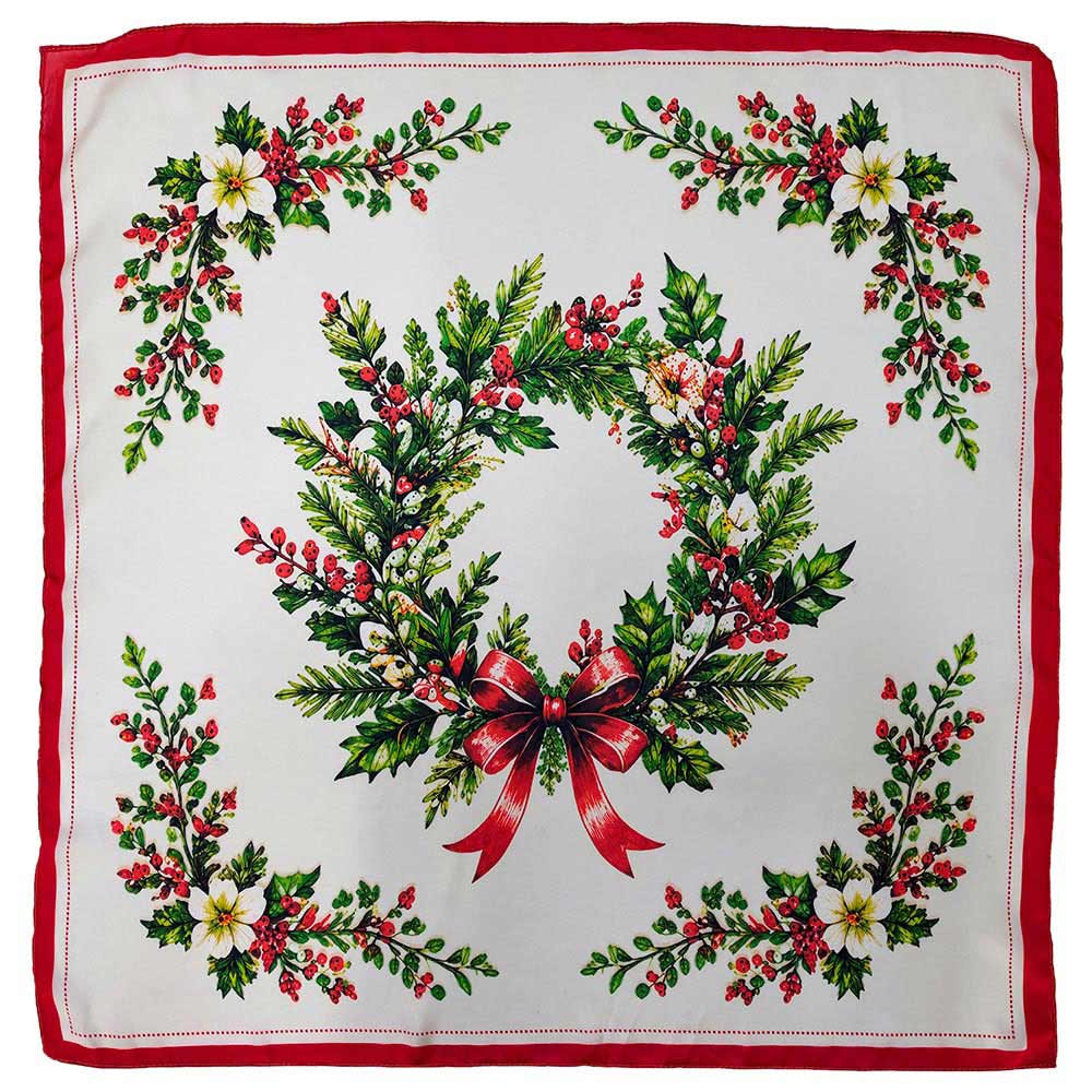 Christmas Wreath Print Square Bandana Scarf for Women M H W ACCESSORIES LLC Christmas Wreath Print Square Bandana Scarf for Women