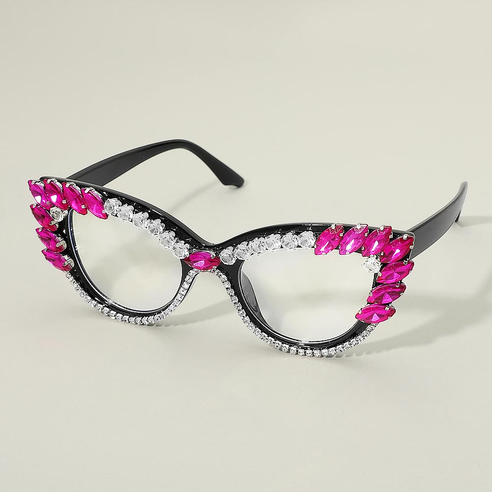 Bold Crystal Embellished Cat Eye Frame Fashion Sunglasses M H W ACCESSORIES LLC Bold Crystal Embellished Cat Eye Frame Fashion Sunglasses