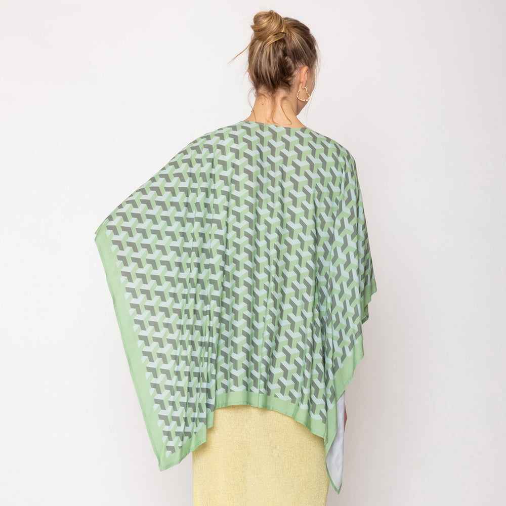 Sage Geometric Pattern Print Ruana Poncho