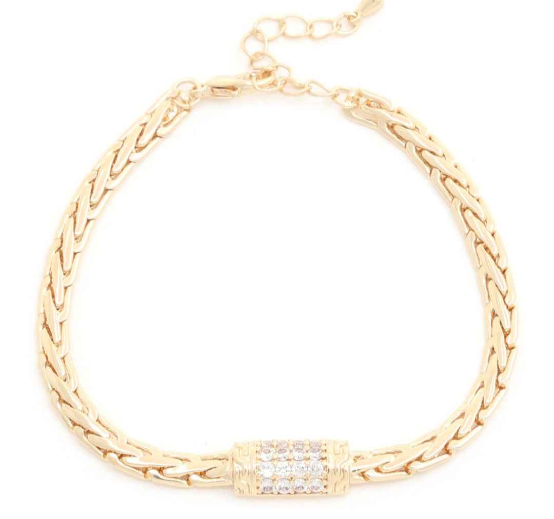 Crystal Wheat Link Metal Bracelet