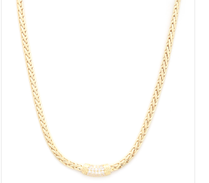 CZ Curve Bar Wheat Link Necklace M H W ACCESSORIES LLC CZ Curve Bar Wheat Link Necklace