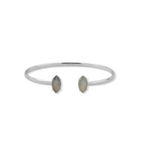 Serling Silver Rhodium Plated Marquise Labradorite Cuff Bracelet