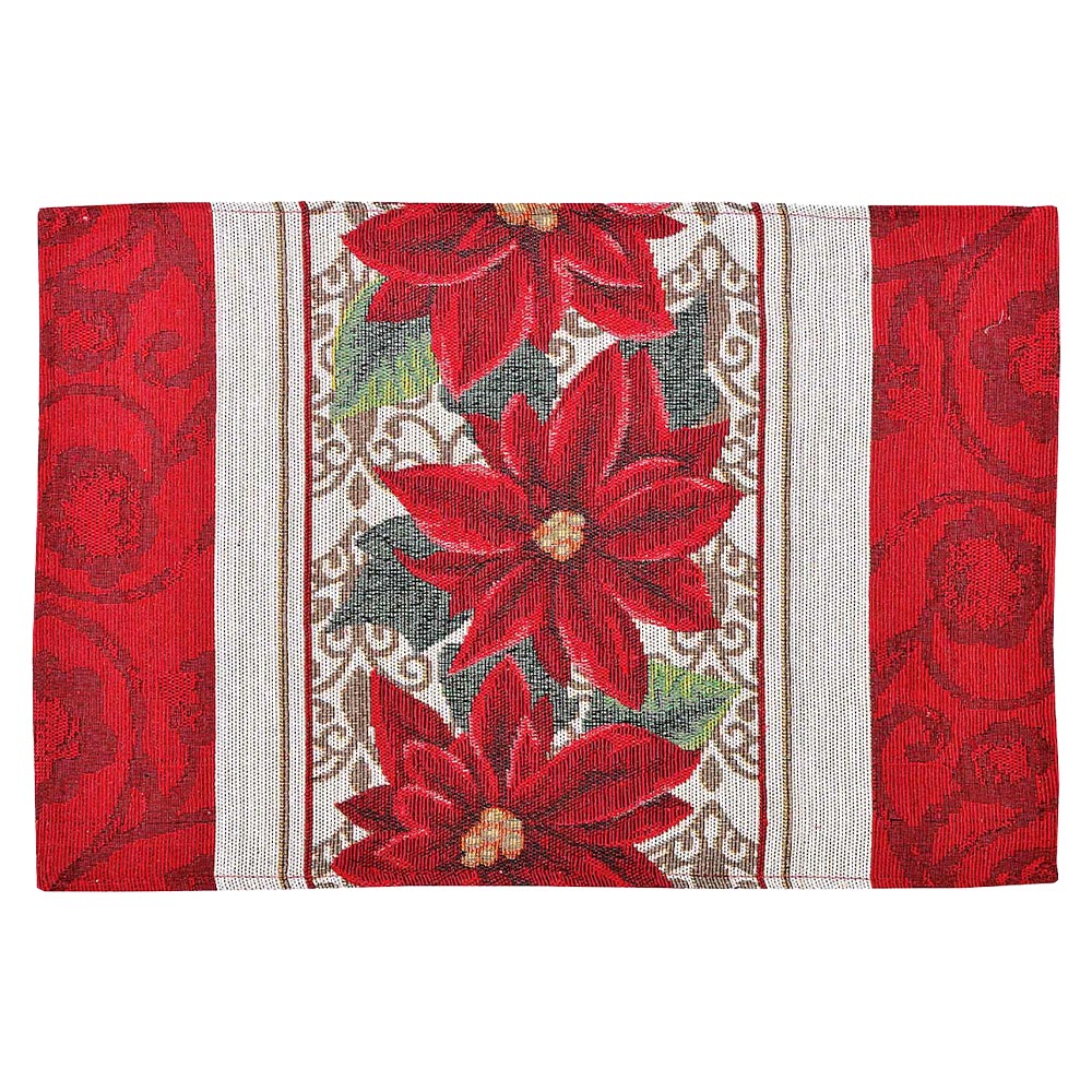 Set of Four Merry Christmas Poinsettia Flower Tapestry Placemat - M H W ACCESSORIES LLC